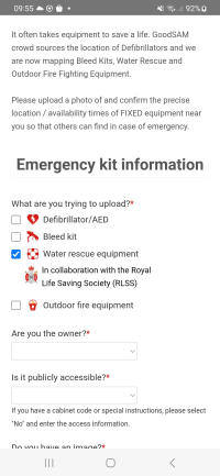 Screenshot of the list of Emergency equipment registers including water rescue equipment