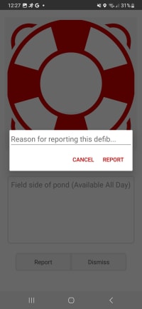 Screenshot of what it looks like to report damaged or broken equipment on GoodSAM app