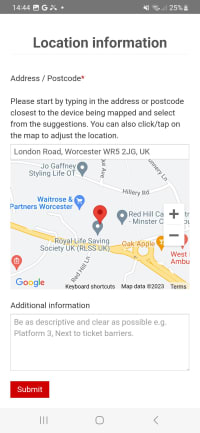 A screenshot of the location selector on the GoodSAM app